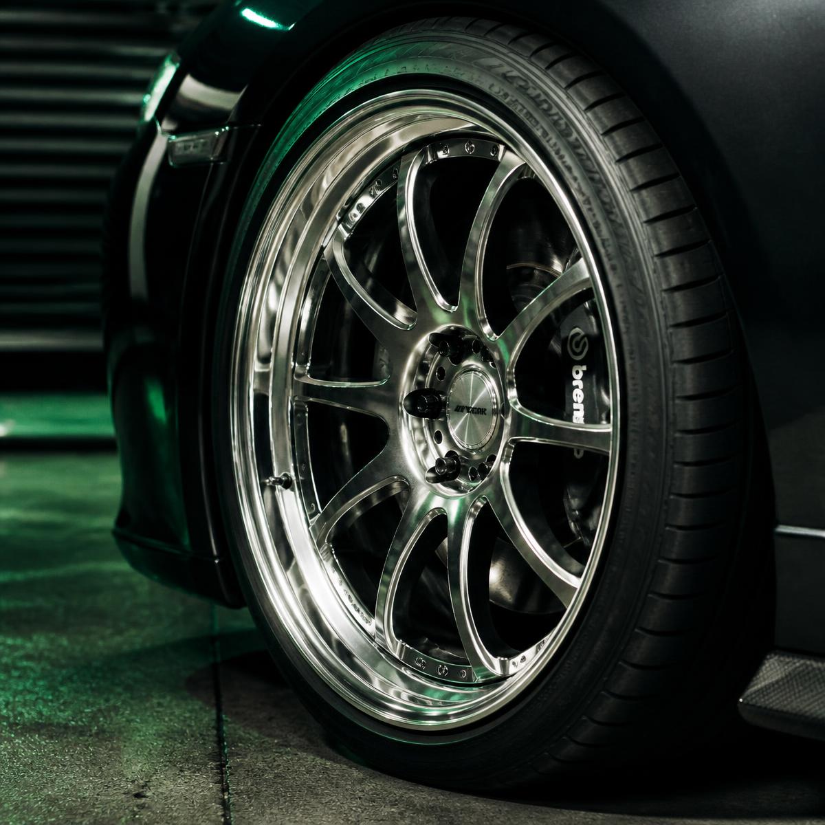 Polished alloy wheel and dressed tyre